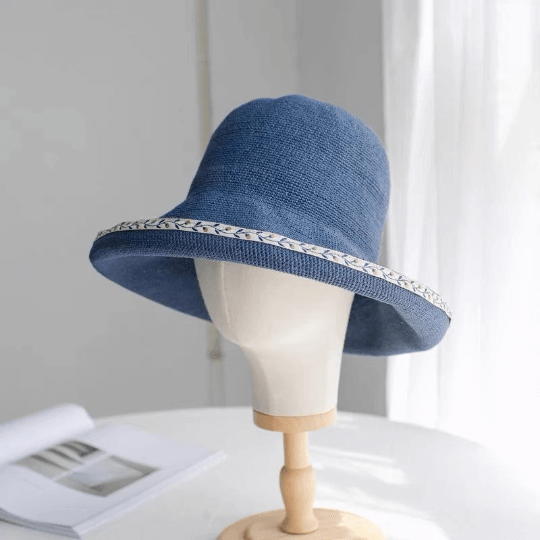 Straw Hat with Embroidered Brim.