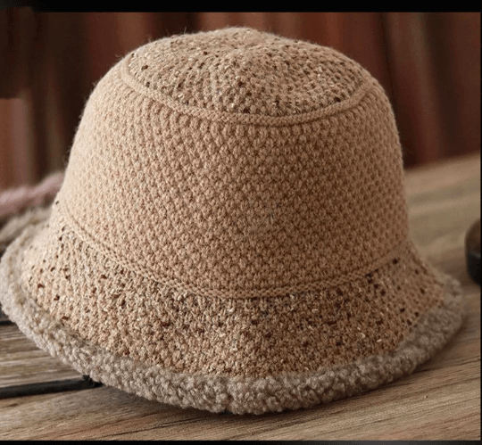 Knitted Bucket Hat for Women with Fleece.
