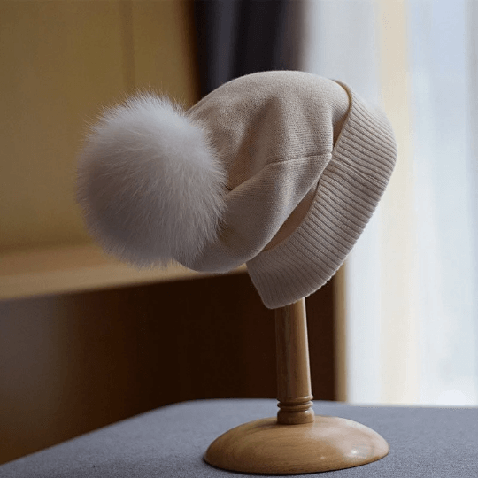 Knitted Beanie hat with Removable Pom Pom for Women.