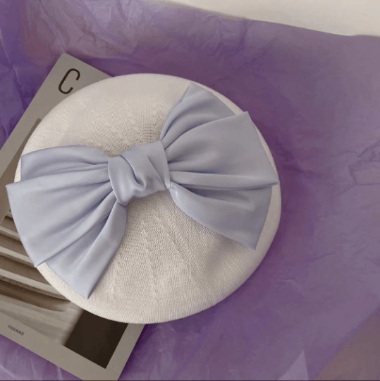 Handmade Solid Colour Beret Hat with Breathable Material with Bow Tie.