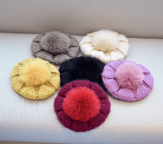 2 Way Knitted Beret hat with Removable Pom Pom