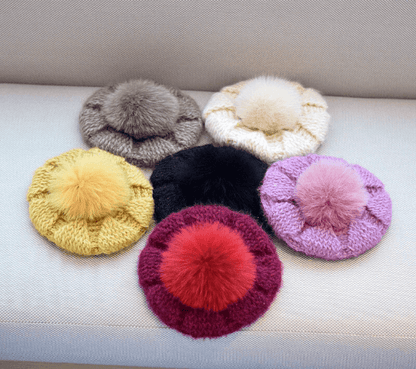 2 Way Knitted Beret hat with Removable Pom Pom