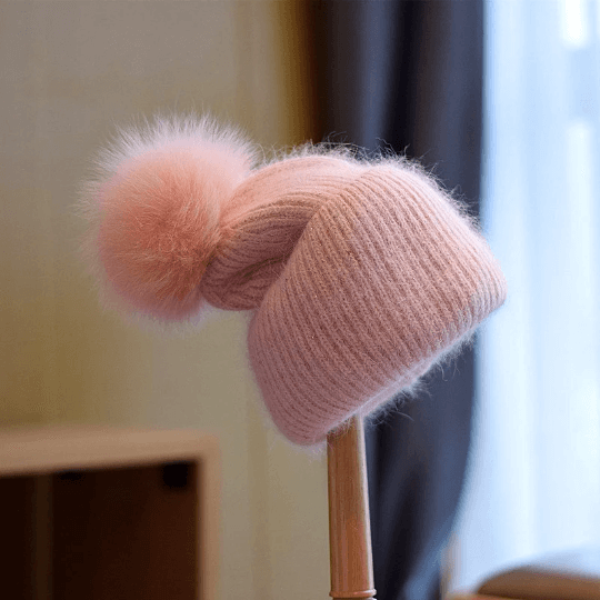 Knitted Beanie hat with Removable Pom Pom for Women.