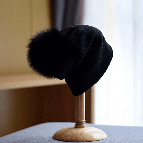 Knitted Beanie hat with Removable Pom Pom for Women.