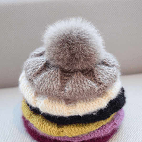 2 Way Knitted Beret hat with Removable Pom Pom
