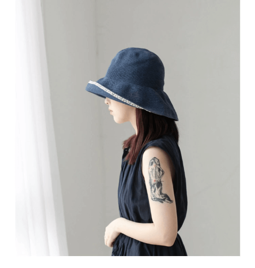 Straw Hat with Embroidered Brim.