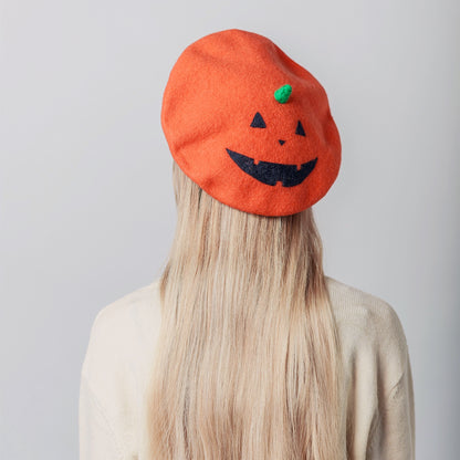 Halloween Pumpkin Beret Hat for Women and Kids.