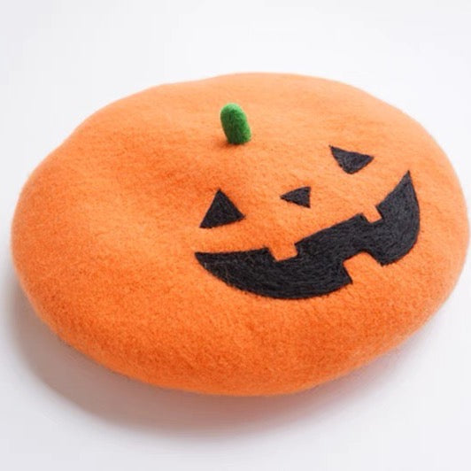 Halloween Pumpkin Beret Hat for Women and Kids.