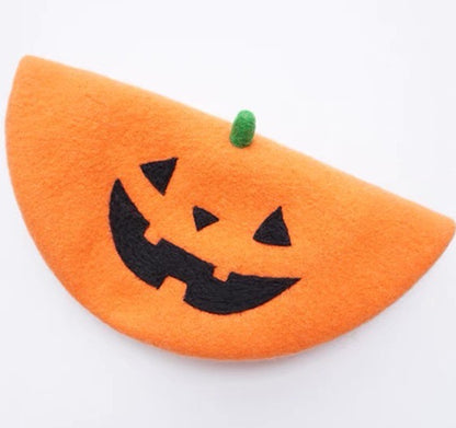 Halloween Pumpkin Beret Hat for Women and Kids.