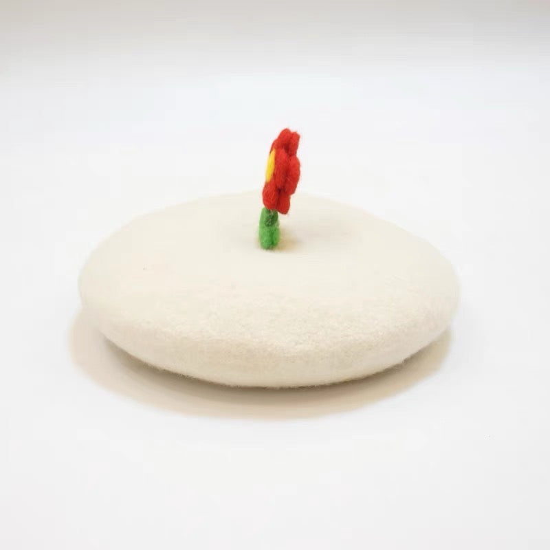 Handmade Flower Wool Beret.
