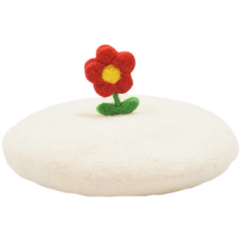 Handmade Flower Wool Beret.