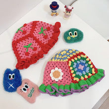 Load image into Gallery viewer, Cute Knitted Artsy Cherry Flower Hat.