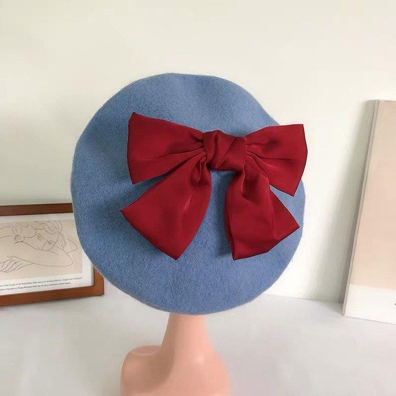 Beret Hat with Removable Bow for Women and Girls.