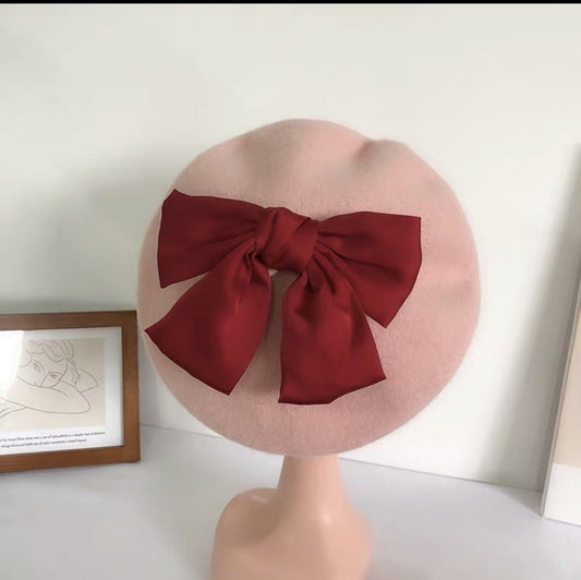 Beret Hat with Removable Bow for Women and Girls.