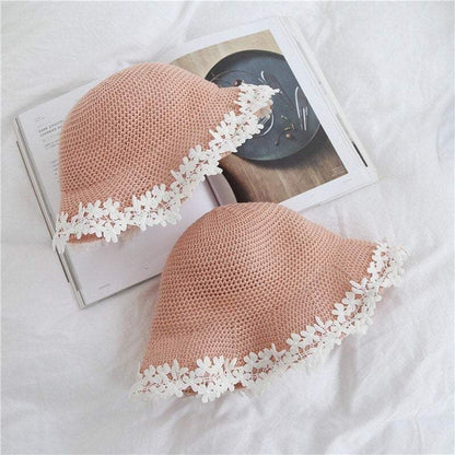 Bucket Straw Hat with Floral Lace for Women and Girls.
