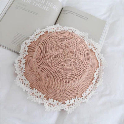 Bucket Straw Hat with Floral Lace for Women and Girls.