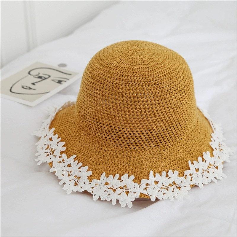 Bucket Straw Hat with Floral Lace for Women and Girls.