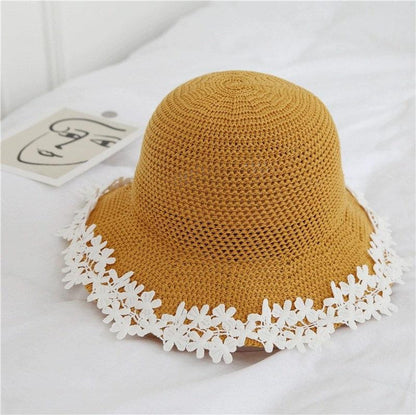 Bucket Straw Hat with Floral Lace for Women and Girls.