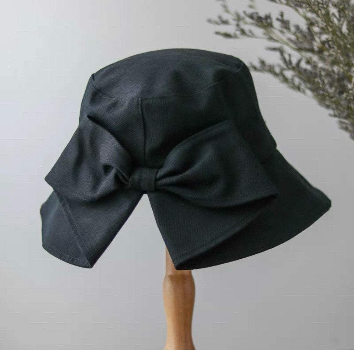Beach Sun Hat with Bow for Women – Black