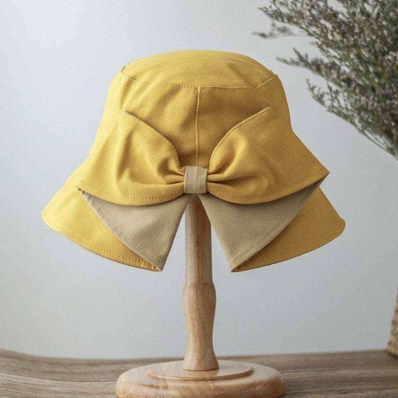 Beach Sun Hat with Bow for Women – Yellow w/ Camel Bow