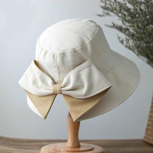 Beach Sun Hat with Bow for Women – Beige w/ Camel Bow