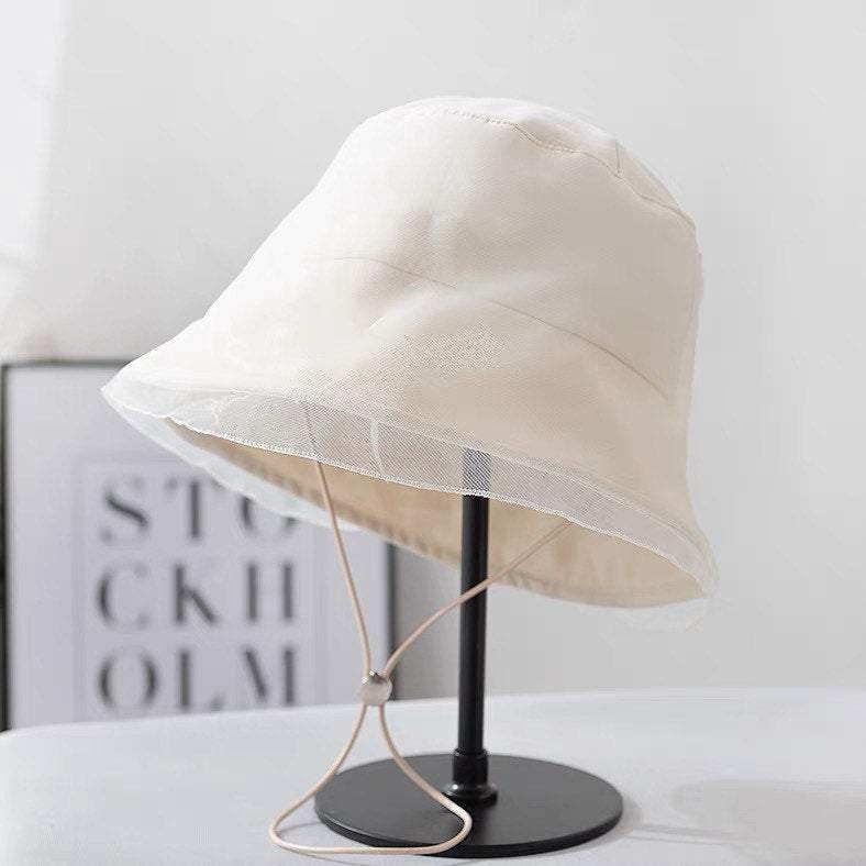 Bucket Sun Hat with Organza for Women and Girls.