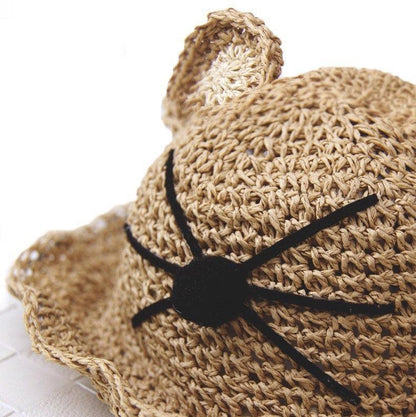 Cat/ Bear Straw Hat for Women Girl Kid Toddler.