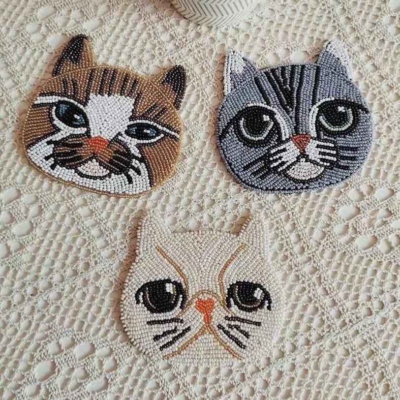 Handmade Cat Coaster with Beads.