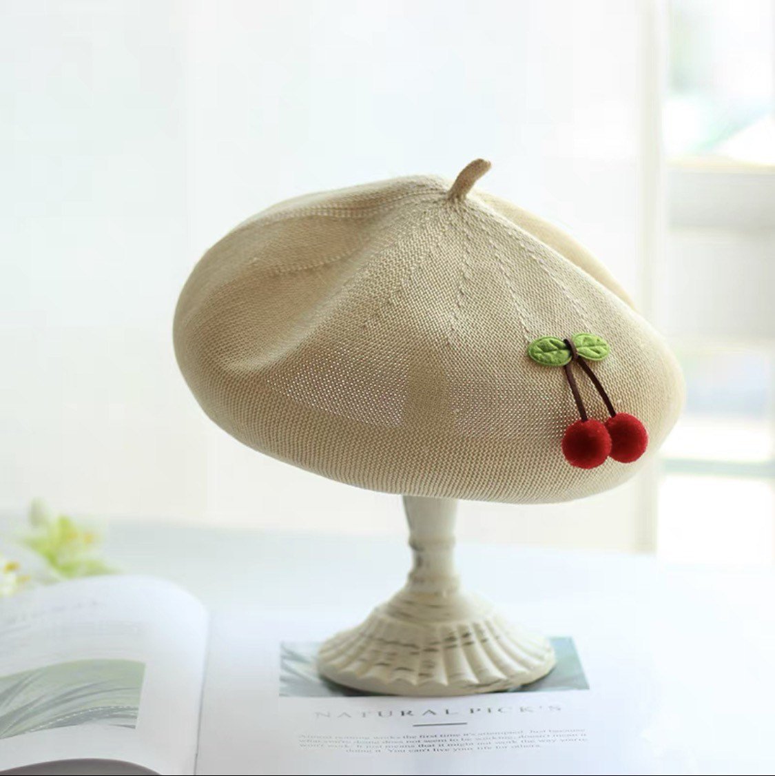 Cherry Beret Hat for Women and Girls.