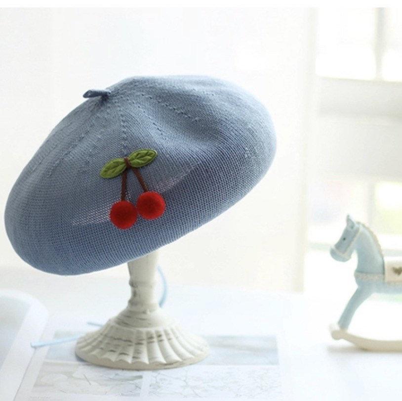 Cherry Beret Hat for Women and Girls.
