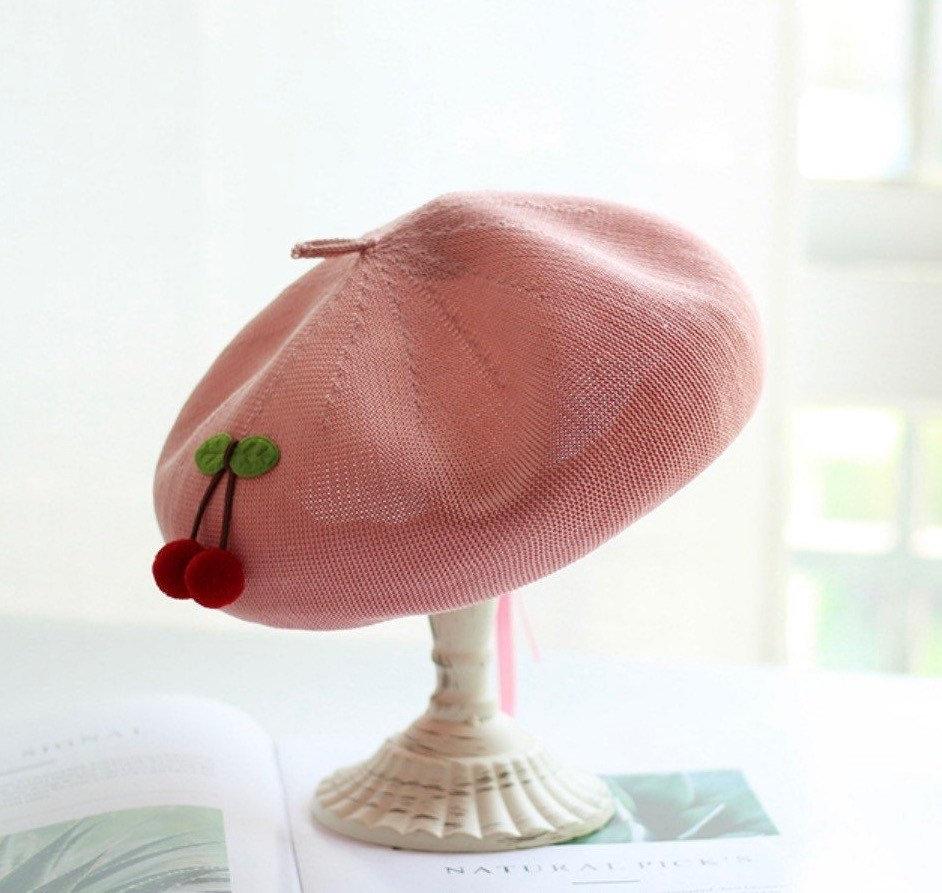Cherry Beret Hat for Women and Girls.