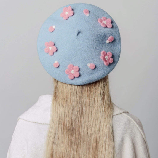 Cherry Blossom Beret Hat for Women and Kids.