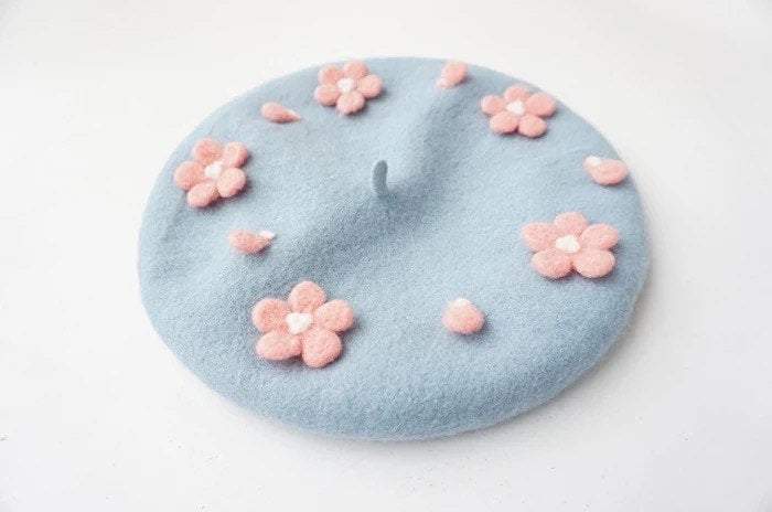 Cherry Blossom Beret Hat for Women and Kids.