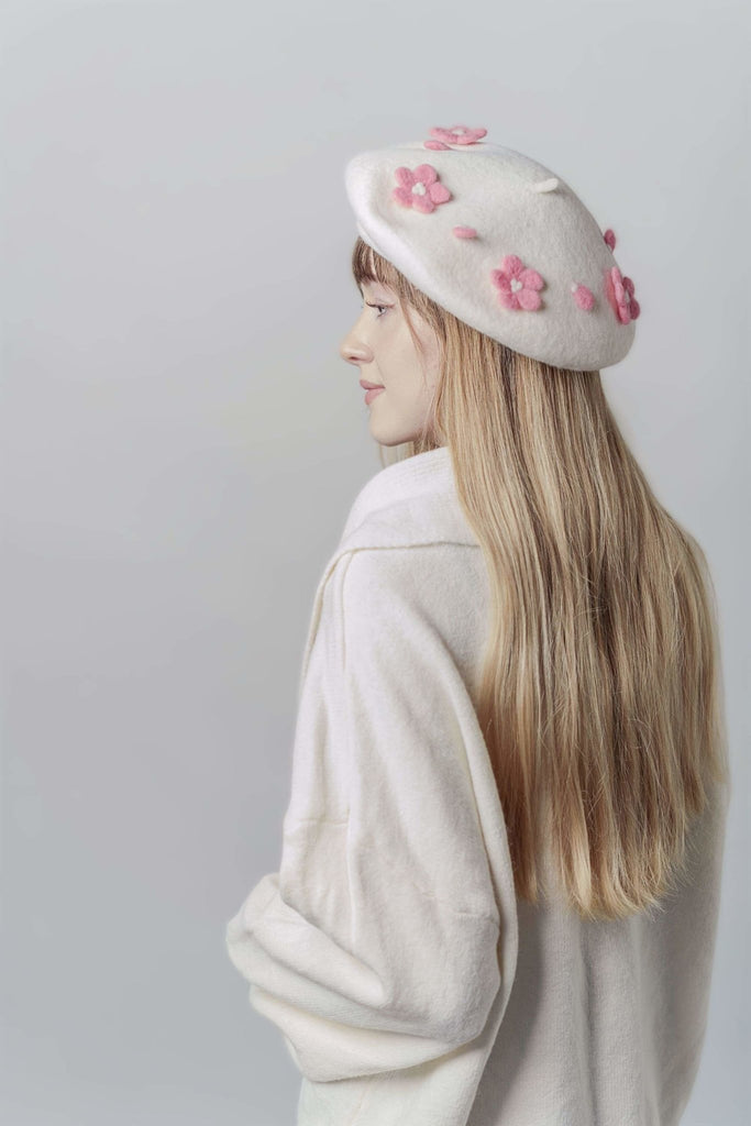 Cherry Blossom Beret Hat for Women and Kids.