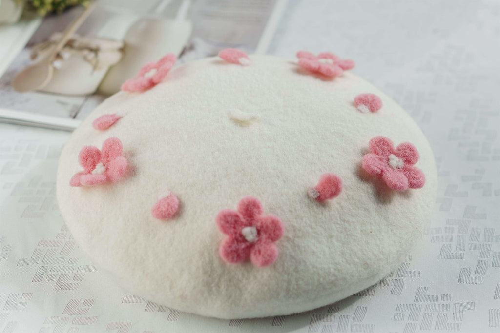 Cherry Blossom Beret Hat for Women and Kids.