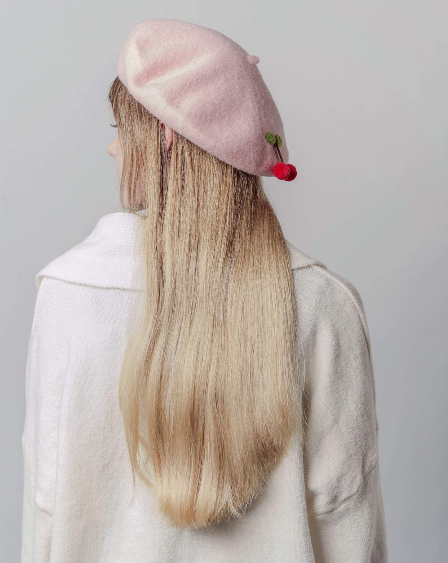 Cherry Wool Beret Hat for Women and Kids.