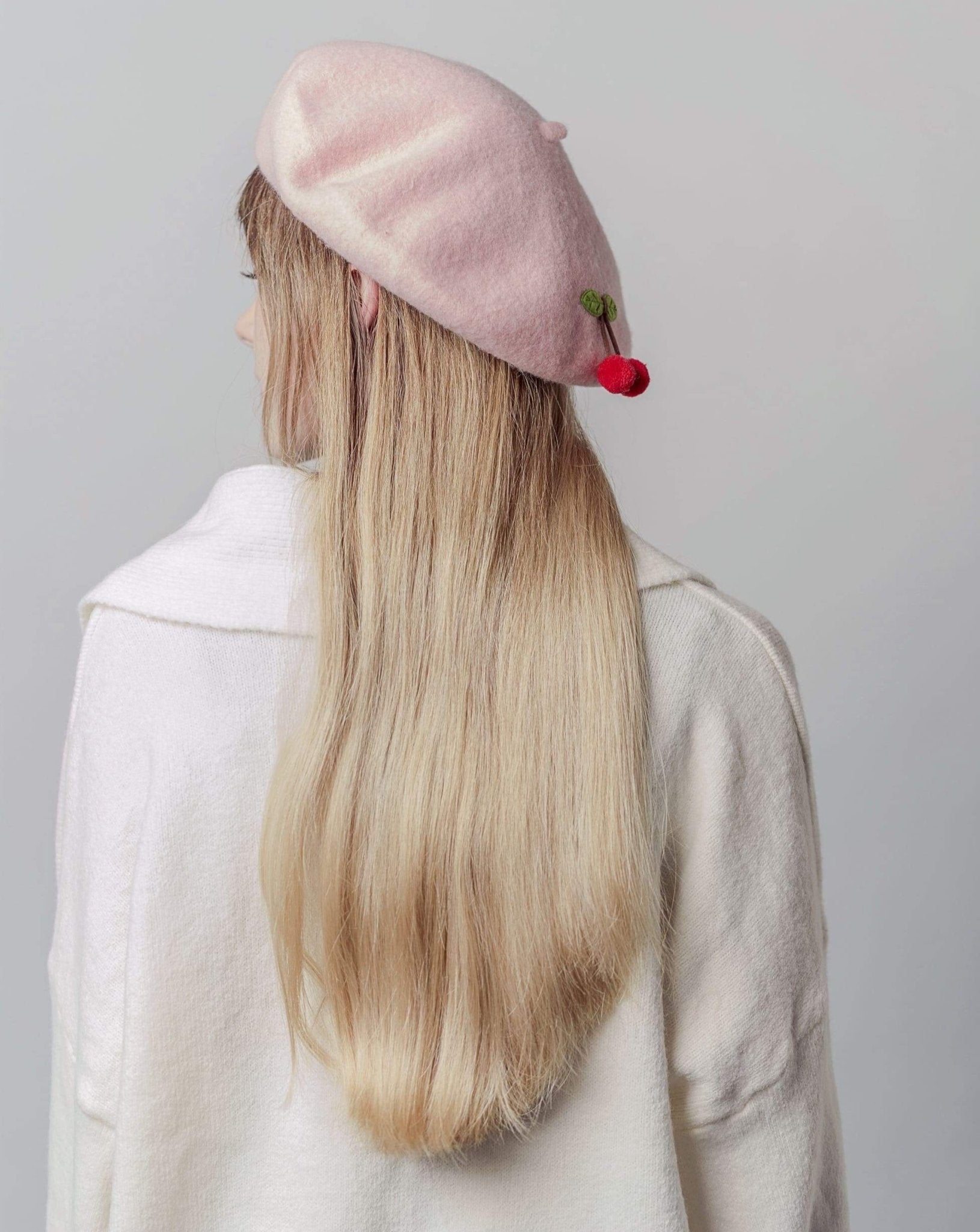 Cherry Wool Beret Hat for Women and Kids.