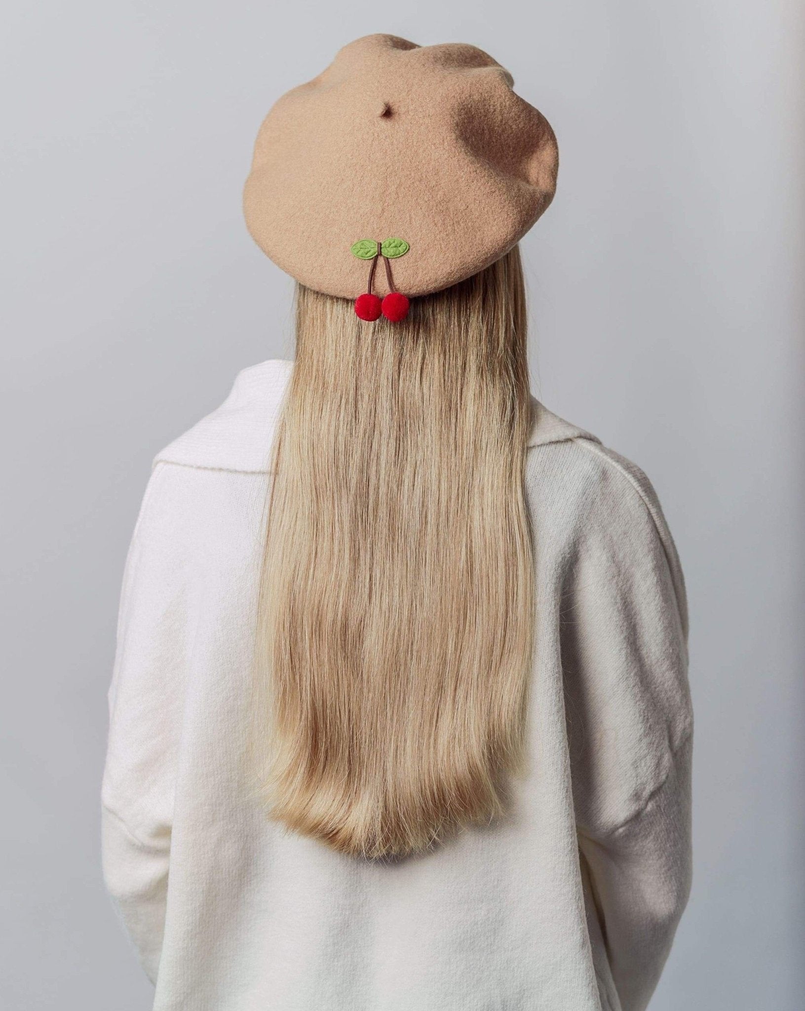 Cherry Wool Beret Hat for Women and Kids.
