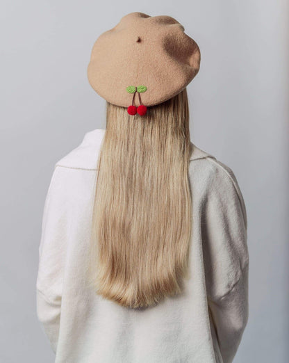 Cherry Wool Beret Hat for Women and Kids.