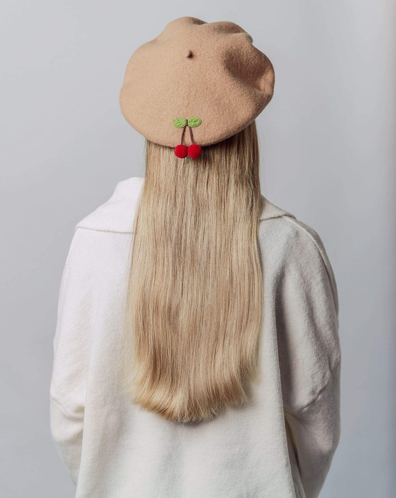 Cherry Wool Beret Hat for Women and Kids.