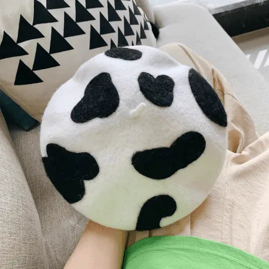 Classic Cow Print Wool Berets for Women and Kid.