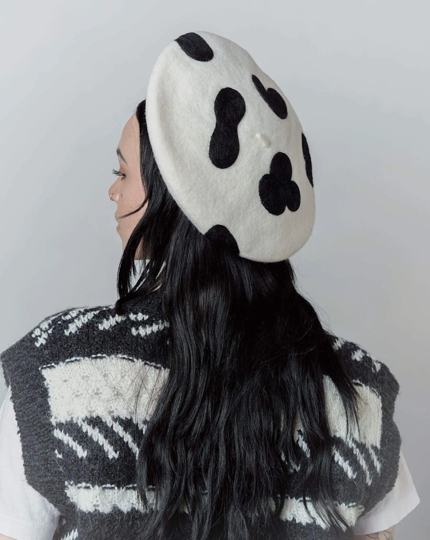 Classic Cow Print Wool Berets for Women and Kid.