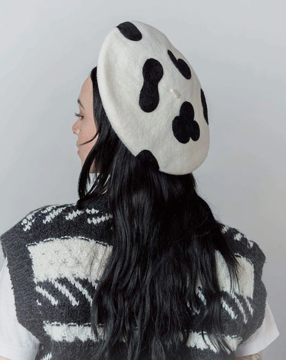 Classic Cow Print Wool Berets for Women and Kid.