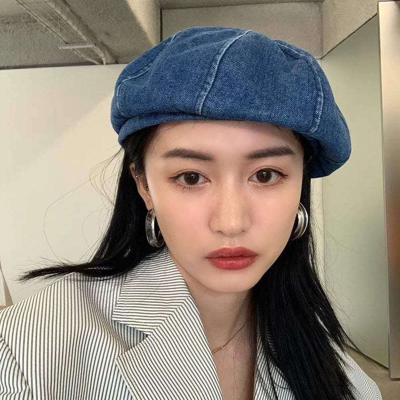 Blue Denim Beret OMLAMP Y2k Hats Kpop Outfits for Women Painters Hat Denim  main image 2