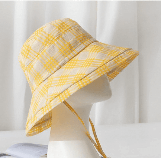 Wide Brim Plaid Bucket Hat for Women.