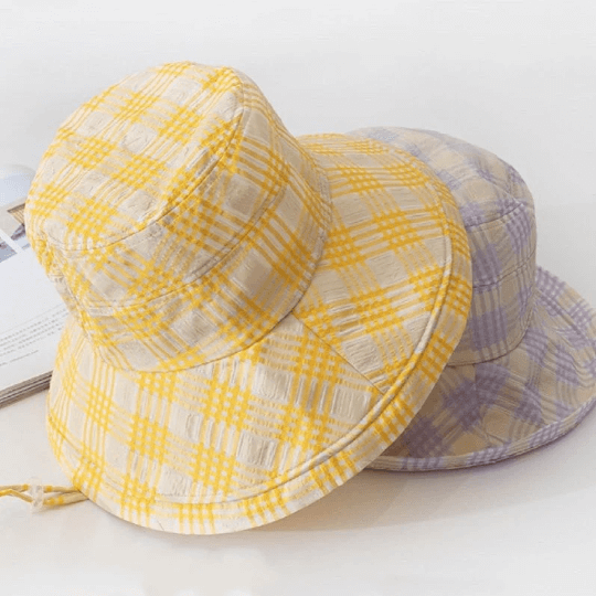 Wide Brim Plaid Bucket Hat for Women.