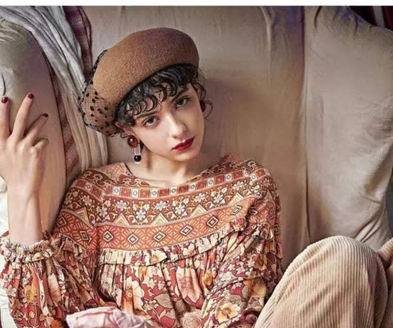 French Beret with Veil for Women and Girls.