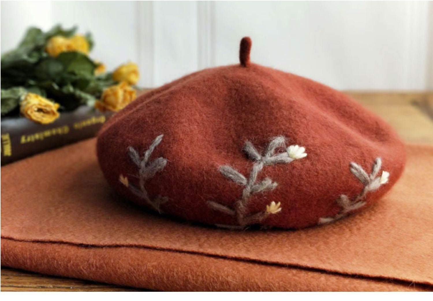 Embroidered Wool Berets Hat for Women/Girls.
