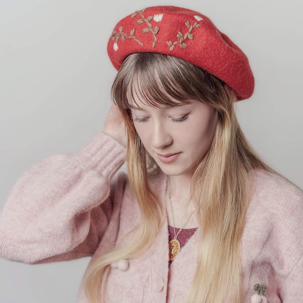 Wool French Beret - Embroidered – Red