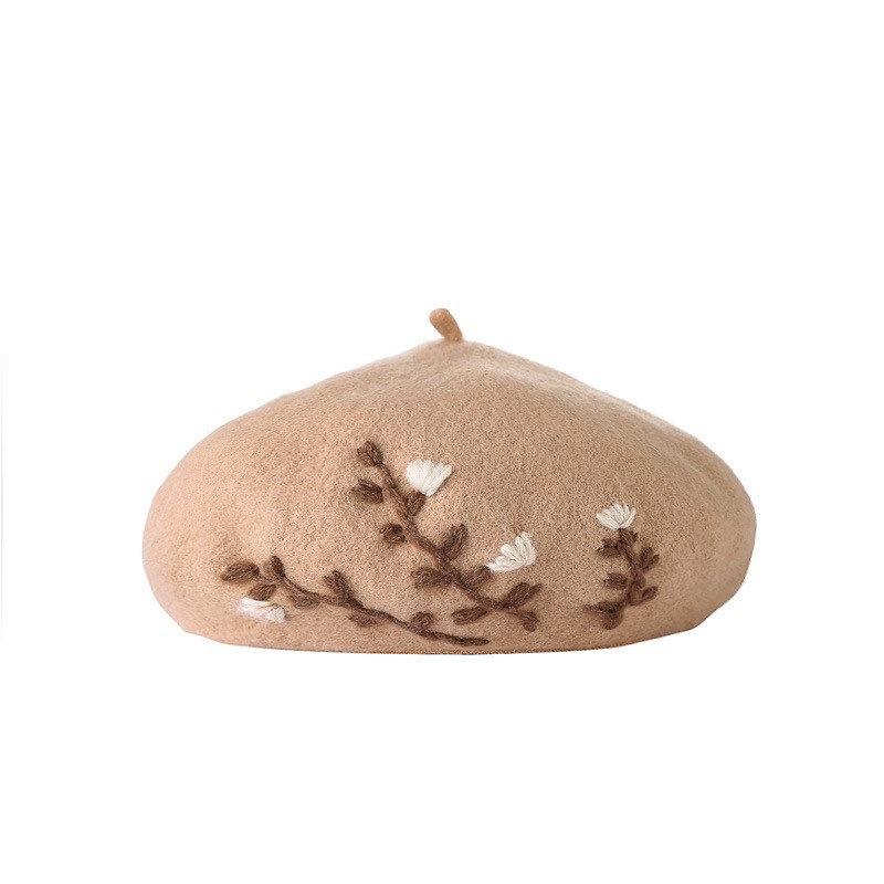 Wool French Beret - Embroidered – Brown